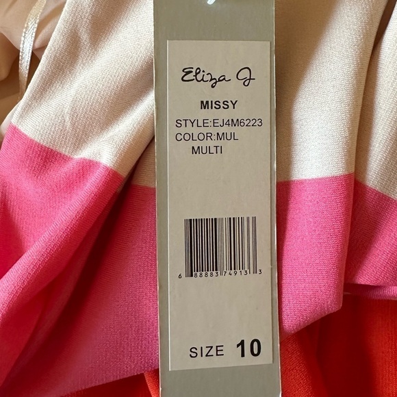 NEW ELIZA J Striped Pleated Halter Maxi Dress Gold Choker Closure Size 10 - Picture 11 of 15